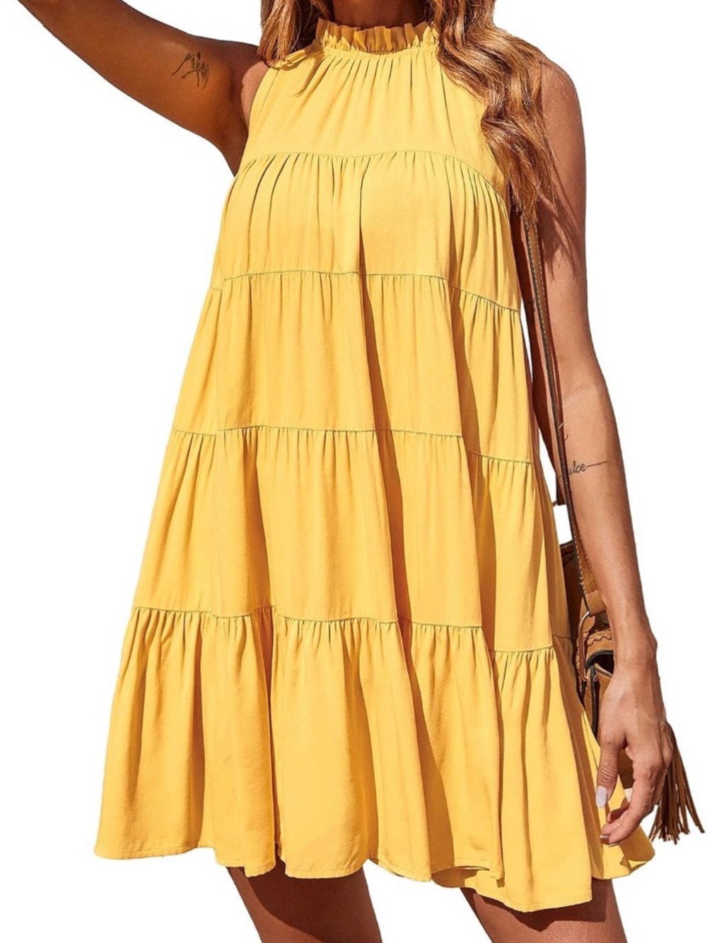 NWOT Yellow High Neck Tiered Dress